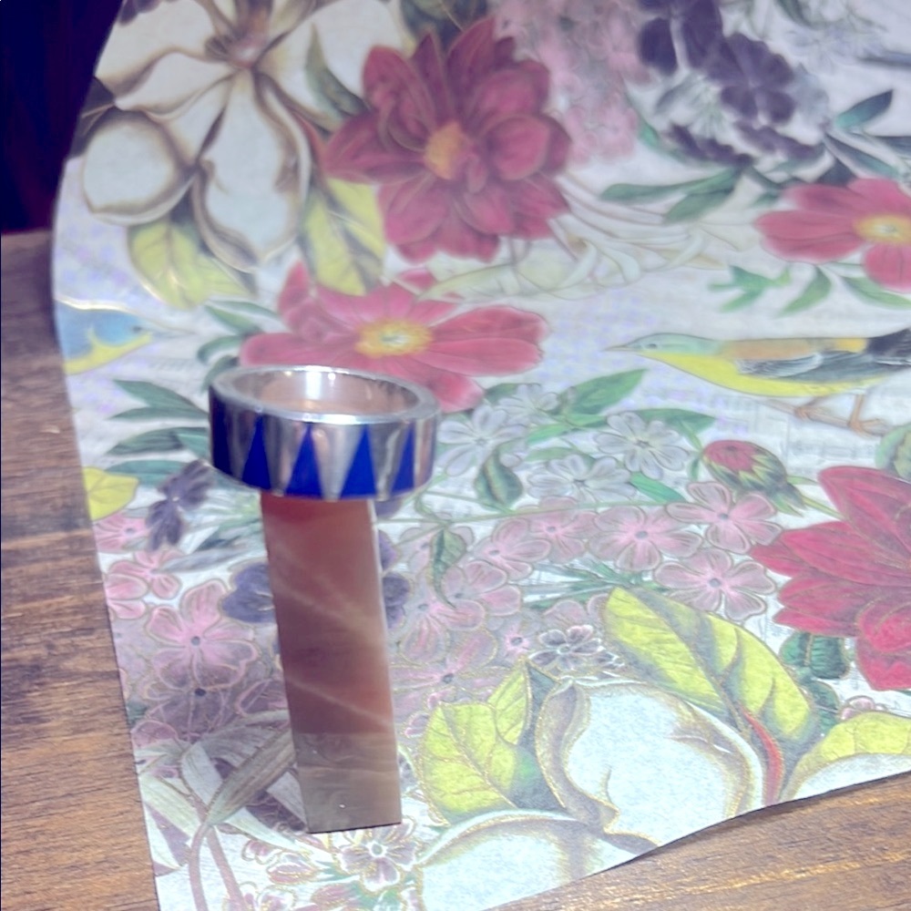 Silver and Lapis Lazuli Geometric Ring